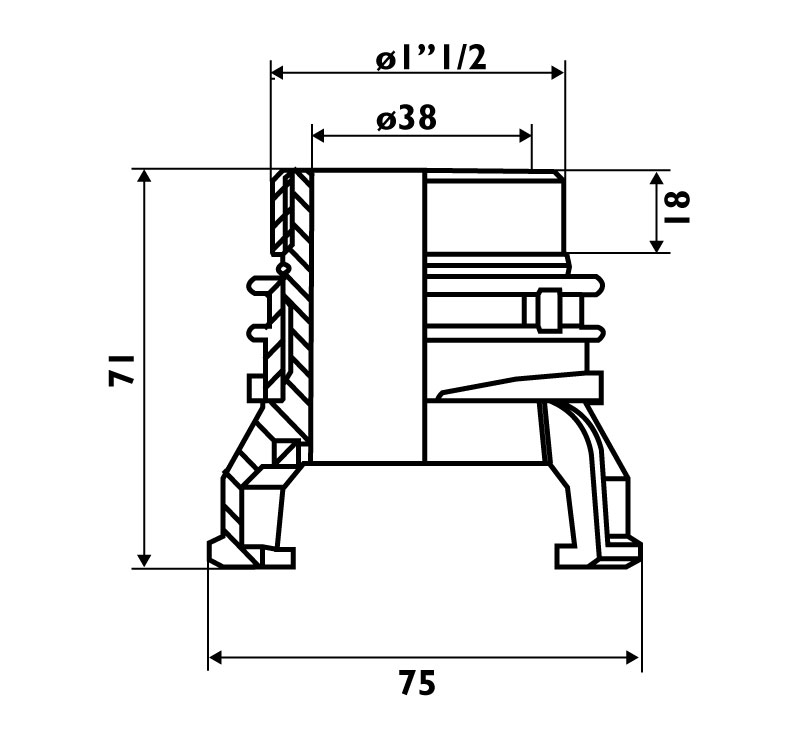 Raccord pompier DN40 1"1/2 mâle Avec verrou