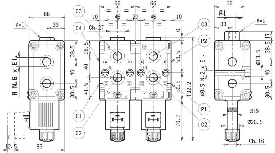 Schéma Selecteur de fonction Rexroth 6 voies 50 l/min