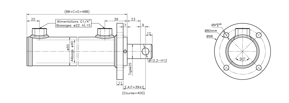 CLRG4002, capacité de 400 tonnes, course de 50 mm, vérin hydraulique à  usage général à double effet