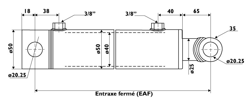 Vérin hydraulique Double Effet D25-40-800 avec fixation