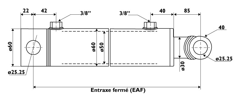 Vérin hydraulique double effet standard tige 30 et piston 50