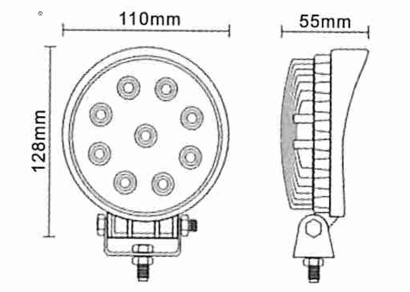 dimension phare à LED 27W