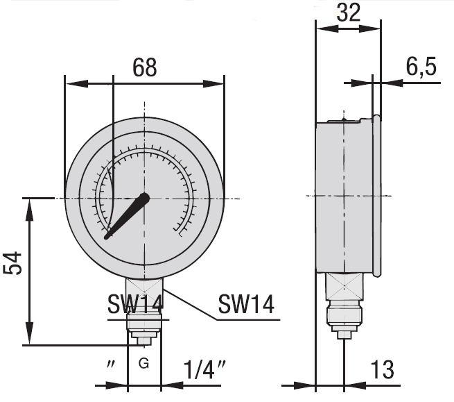 Manomètre tout inox glycérine vertical diam. 63 mm - 1618