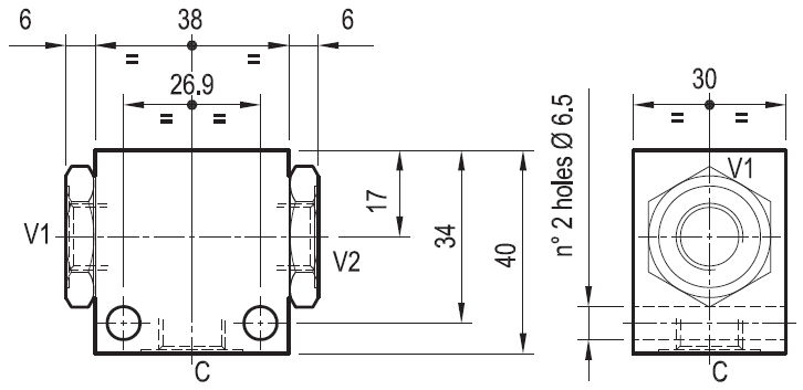 Schéma clapet navette implantation 3x 1/4"