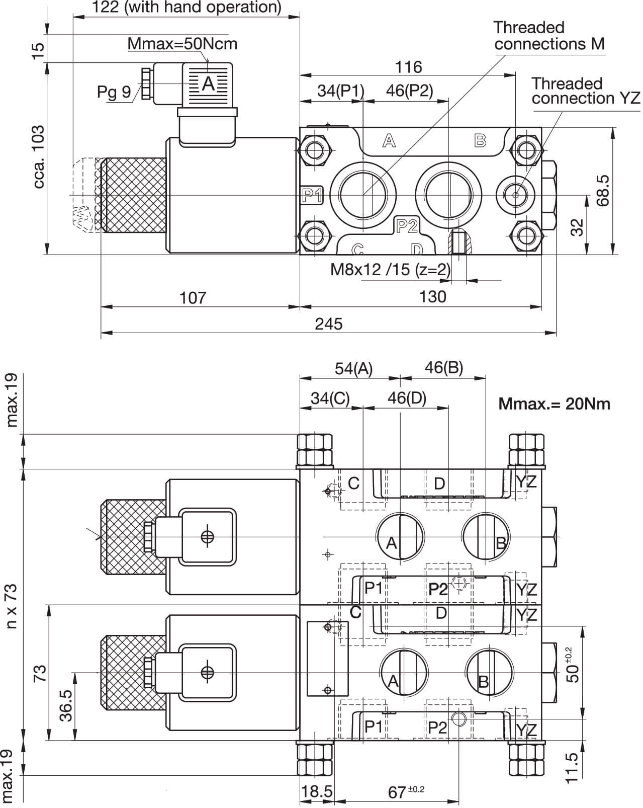 Sélecteur de fonctions empilables 12V 50l/min avec boitier